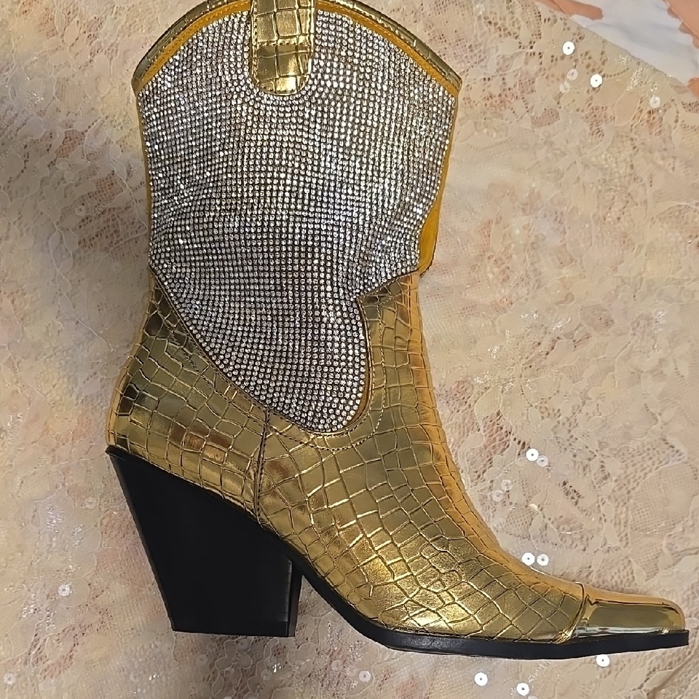 Cape Robbin Gold and Silver Heeled Boots with Rhinestones